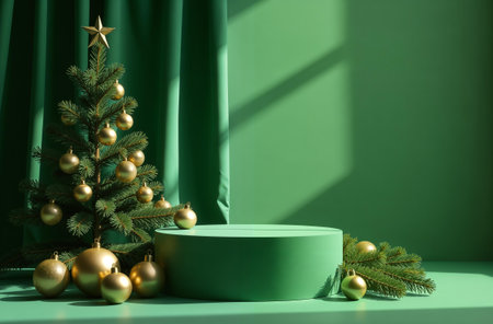 Ice product Presentation Podium on table, winter Advertising Stand with Empty Space for Product. AI-generatedの素材