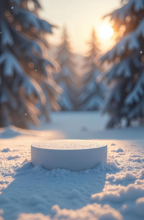 Ice product Presentation Podium on table, winter Advertising Stand with Empty Space for Product. AI-generatedの素材