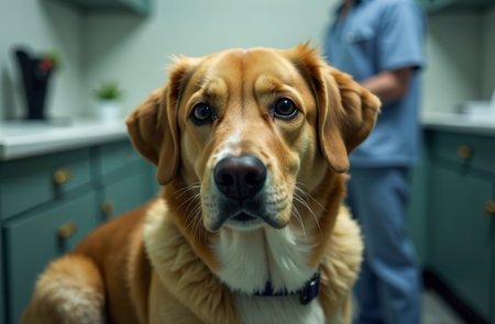 AI Generative Dog at veterinarian's appointment, pet health care at veterinary clinicの素材