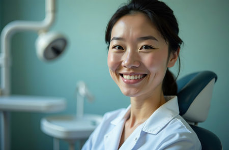 AI-Generated Portrait of female Doctor on the Background of dentist office in Hospitalの素材