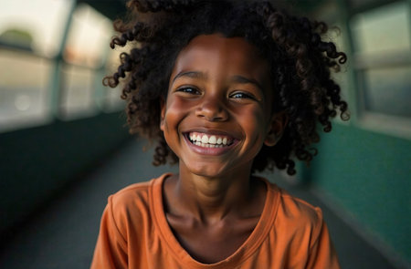 AI Generative Large portrait of young smiling beautiful woman, female imageの素材