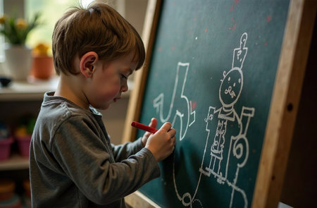 AI Generative Kids Toy Drawing Board In Playroom, Child writes pictureの素材