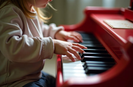 AI Generative Child playing toy piano, young musician play music in playroomの素材