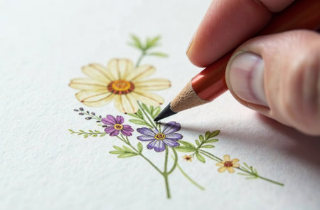 AI Generative Many multi-colored pencils lie on white paper, art tools for the hobby of drawingの素材