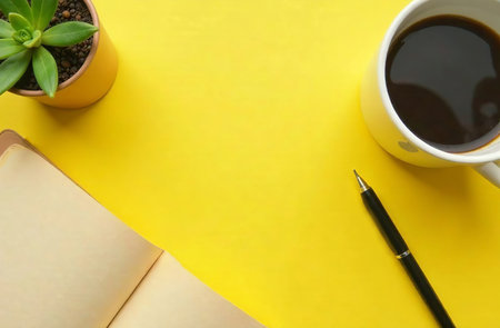 AI Generative Flat Lay on Office Desktop, Minimalist Stationeryの素材