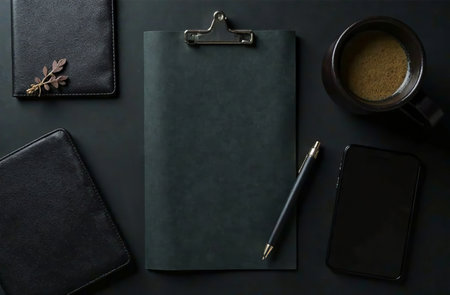 AI Generative Flat Lay on Office Desktop, Minimalist Stationeryの素材