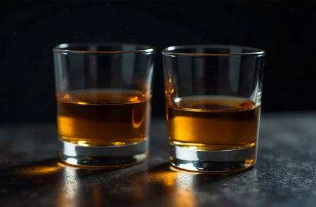 AI Generative Glass of whiskey on a dark background. Drink photo for bar restaurantの素材