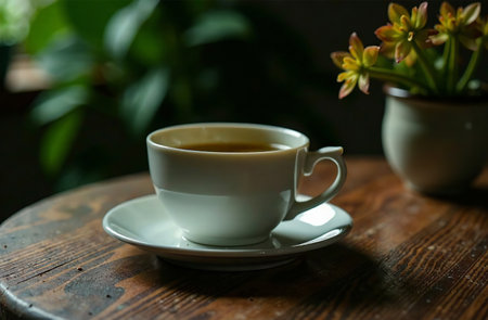 AI Generative Glass mug with tea on dark background, drink photography for restaurant menuの素材