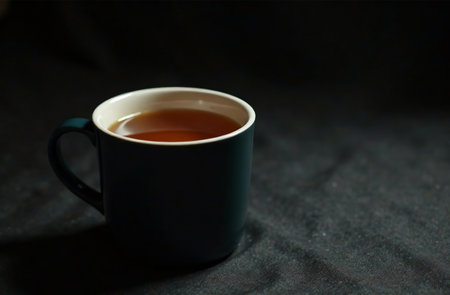 AI Generative Glass mug with tea on dark background, drink photography for restaurant menuの素材