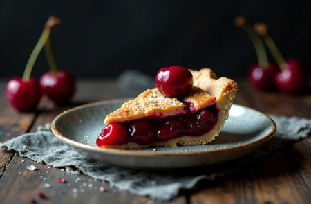 AI Generative Piece Fruit Cherry Cake, Dessert Photo for Bakery Restaurantの素材