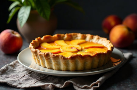 AI Generative Whole Fruit peach Cake, Dessert Photo for Bakery Restaurantの素材