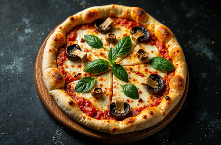 AI Generative Italian Pizza on Dark Background, Food Photo for Restaurant Menu pizzeriaの素材