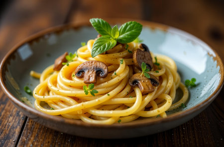AI Generative Italian pasta on dark background, food photo for restaurant menuの素材