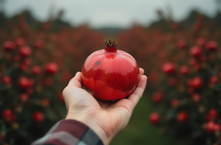 AI Generative pomegranate on fruit garden, farm, seedlings, plants, sweet fruitsの素材