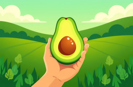 AI Generative avocado on vegetable garden, farm, seedlings, plants, vegetablesの素材