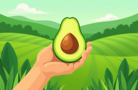 AI Generative avocado on vegetable garden, farm, seedlings, plants, vegetablesの素材