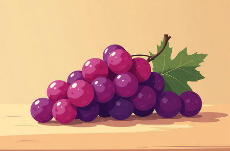 AI Generative Grape on the table, close-up of fresh fruits, bright kitchenの素材