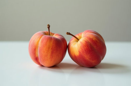 AI Generative Peach on the table, close-up of fresh fruits, bright kitchenの素材