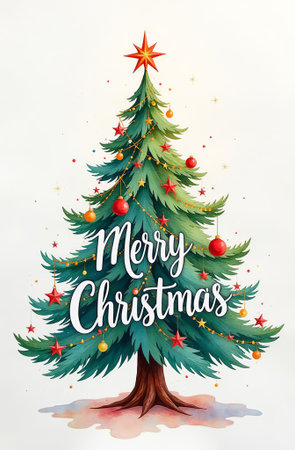 AI-generated Merry Christmas Greeting Card on Green Background, New Year Greetingの素材
