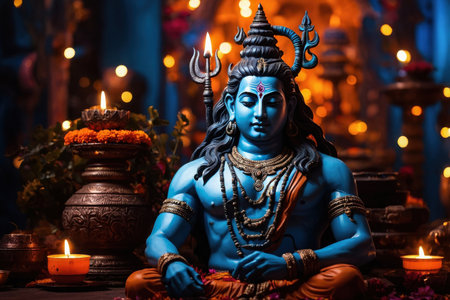 AI Generative Indian religion god Shiva at traditional India Hindu festival of Diwali festiveの素材