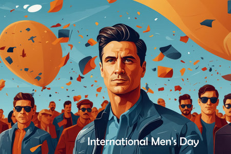 AI Generative Postcard card World International Men's Day different young guys On Blue Backgroundの素材