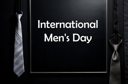 AI Generative Postcard card World International Men's Day Ties accessory Hanging On Black Backgroundの素材
