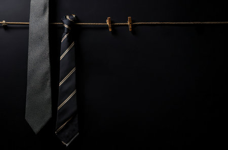 AI Generative Postcard card World International Men's Day Ties accessory Hanging On Black Background with copy spaceの素材