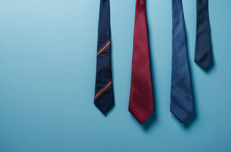 AI Generative Postcard card World International Men's Day Ties accessory Hanging On Blue Background with copy spaceの素材