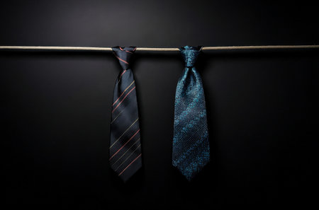 AI Generative Flat Lay on Black Background with Men's Accessories, Clothes and Tie copy spaceの素材