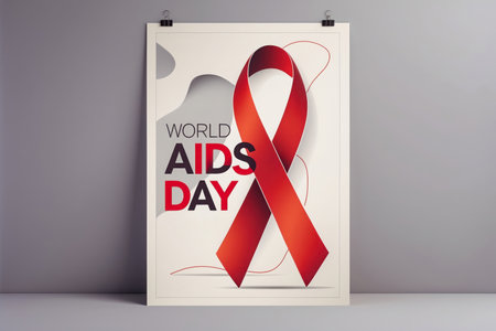 AI Generative Poster postcard banner with symbol red ribbon for the World AIDS Day and fight hivの素材
