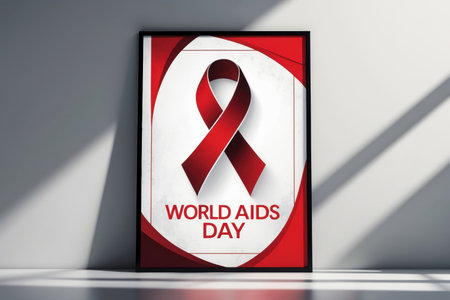 AI Generative Poster postcard banner with symbol red ribbon for the World AIDS Day and fight hivの素材