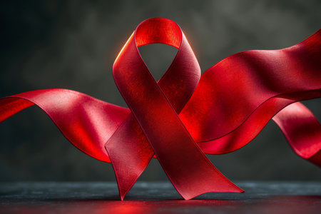 AI Generative Symbol solidarity red ribbon for the World AIDS Day and fight hiv medical illnessの素材