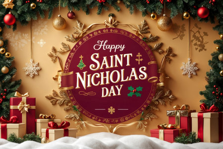AI Generative Postcard festive poster banner for the Orthodox holiday in honor of the Saint Nicholas Dayの素材