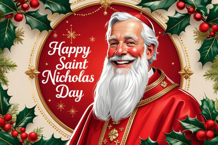 AI Generative Postcard festive poster banner for the Orthodox holiday in honor of the Saint Nicholas Dayの素材