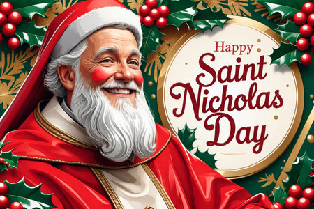 AI Generative Postcard festive poster banner for the Orthodox holiday in honor of the Saint Nicholas Dayの素材