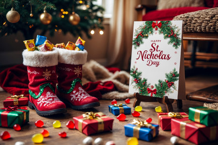 AI Generative Postcard festive poster banner for the Orthodox holiday in honor of the Saint Nicholas Dayの素材