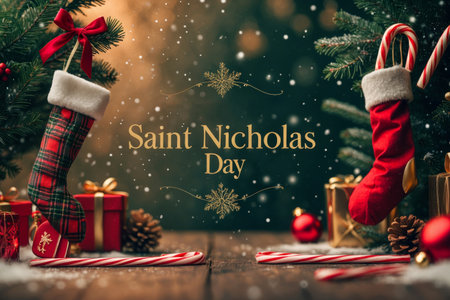 AI Generative Postcard festive poster banner for the Orthodox holiday in honor of the Saint Nicholas Dayの素材