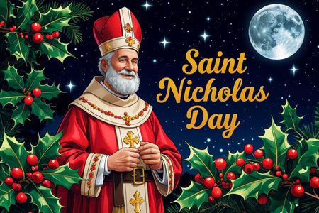 AI Generative Postcard festive poster banner for the Orthodox holiday in honor of the Saint Nicholas Dayの素材