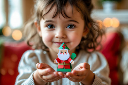 AI Generative Little cute girl holding cardboard craft of Orthodox Saint Nicholas the Wonderworkerの素材