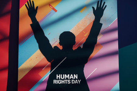 AI Generative Colorful poster with colored hands of people for the International Human Rights Dayの素材
