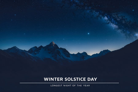 AI Generative Winter solstice greeting card, text on background of landscape nature, forest and mountainsの素材