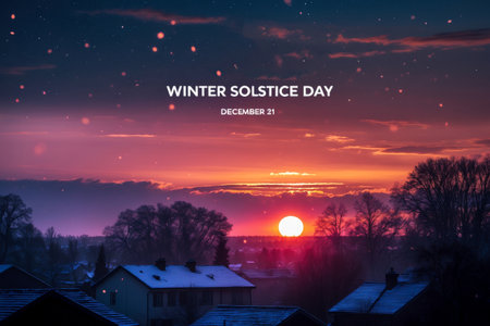 AI Generative Winter solstice greeting card, text on background of landscape nature, forest and mountainsの素材