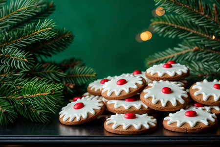 AI-generated Gingerbread Cookies Lying On decoration Table, festive Christmas bakery sweet candyの素材