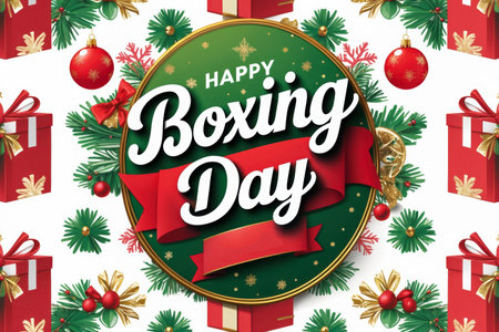 AI Generative Happy Boxing Day Greeting Card banner poster on Festive Decorated Christmas Backgroundの素材