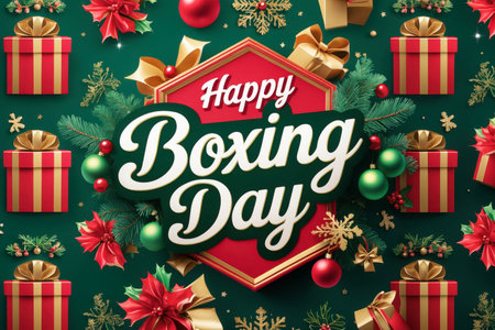 AI Generative Happy Boxing Day Greeting Card banner poster on Festive Decorated Christmas Backgroundの素材