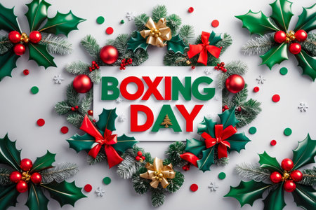 AI Generative Happy Boxing Day Greeting Card banner poster on Festive Decorated Christmas Backgroundの素材