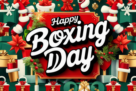 AI Generative Happy Boxing Day Greeting Card banner poster on Festive Decorated Christmas Backgroundの素材