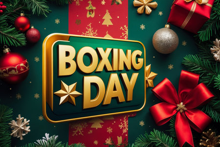 AI Generative Happy Boxing Day Greeting Card banner poster on Festive Decorated Christmas Backgroundの素材