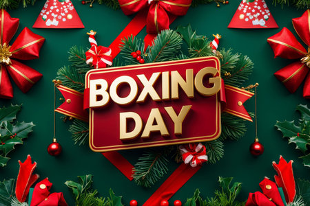 AI Generative Happy Boxing Day Greeting Card banner poster on Festive Decorated Christmas Backgroundの素材