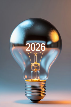 AI Generative Happy winter New Year 2026 lettering Greeting holiday postcard Card Inside Glass Lampの素材